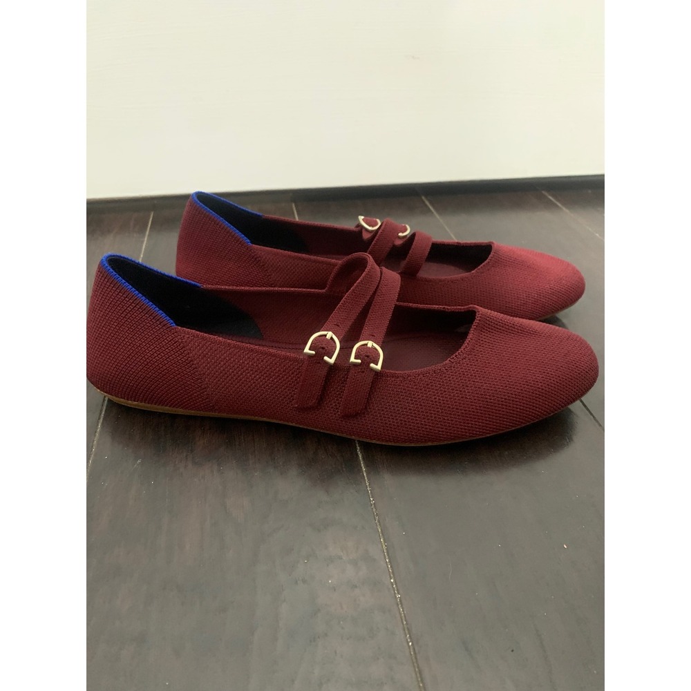 Rothys The Mary Jane Dark Beet Burgundy Double Strap Gold Buckle Flat Shoes W9